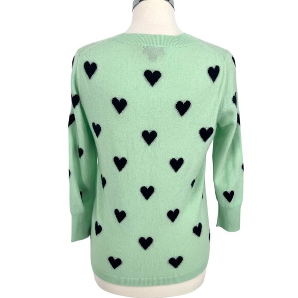 J.Crew Everyday Cashmere Heart Print Sweater Mint Green Size Medium - Picture 6 of 9